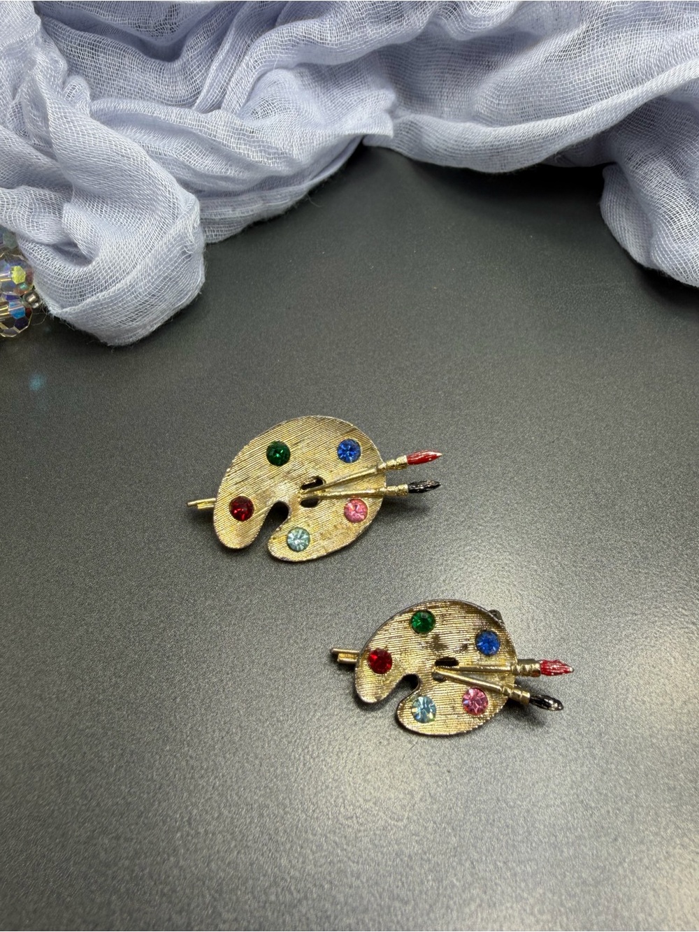 Vintage Gold Artist Palette Brooches